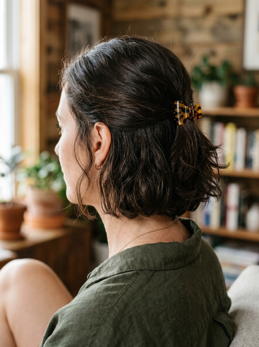 Half-Up Bob mit Mini Claw Clip als Bob Frisuren stylen Inspiration 2026